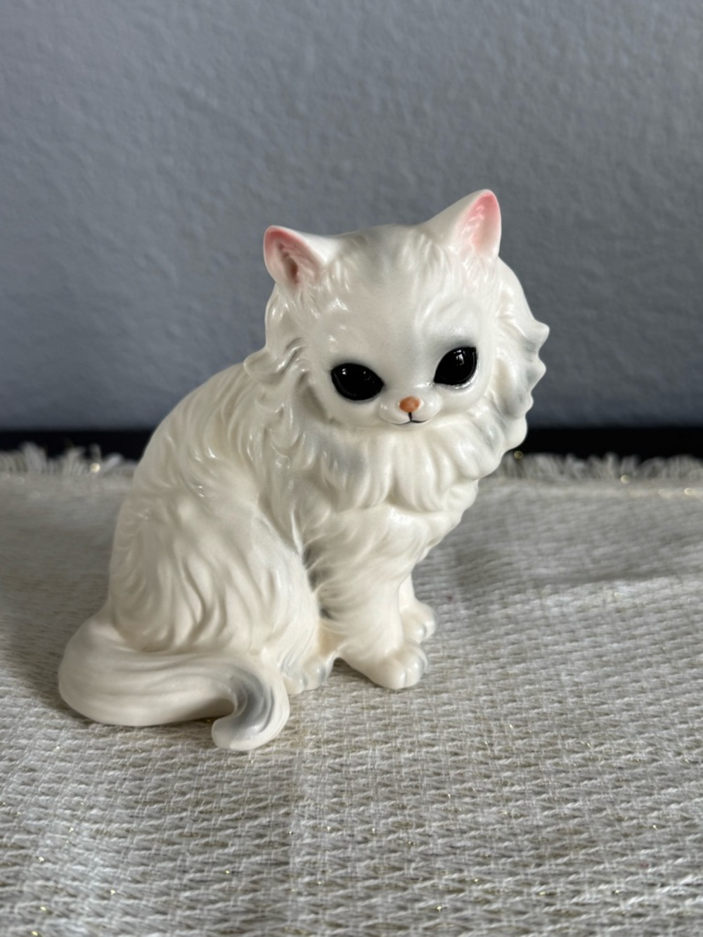 VTG Josef Originals White Persian Cat Figurine Big Black Eyes Japan 1960s